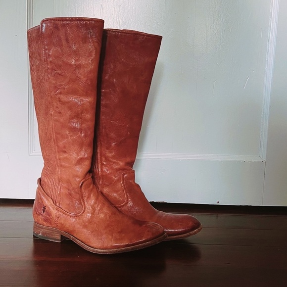 Frye Shoes - 🧡 Frye Cognac Knee-high Pull-on Tall Leather Boots Narrow Calf